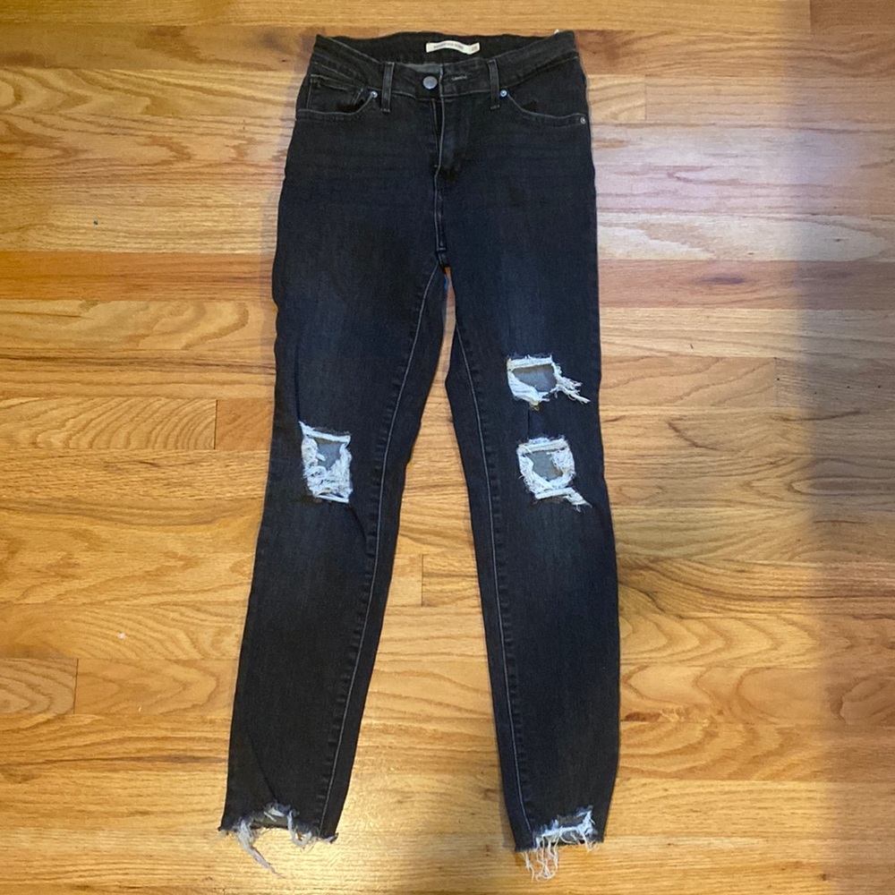 Levi Strauss & Co Black Ripped Straight Leg Jeans